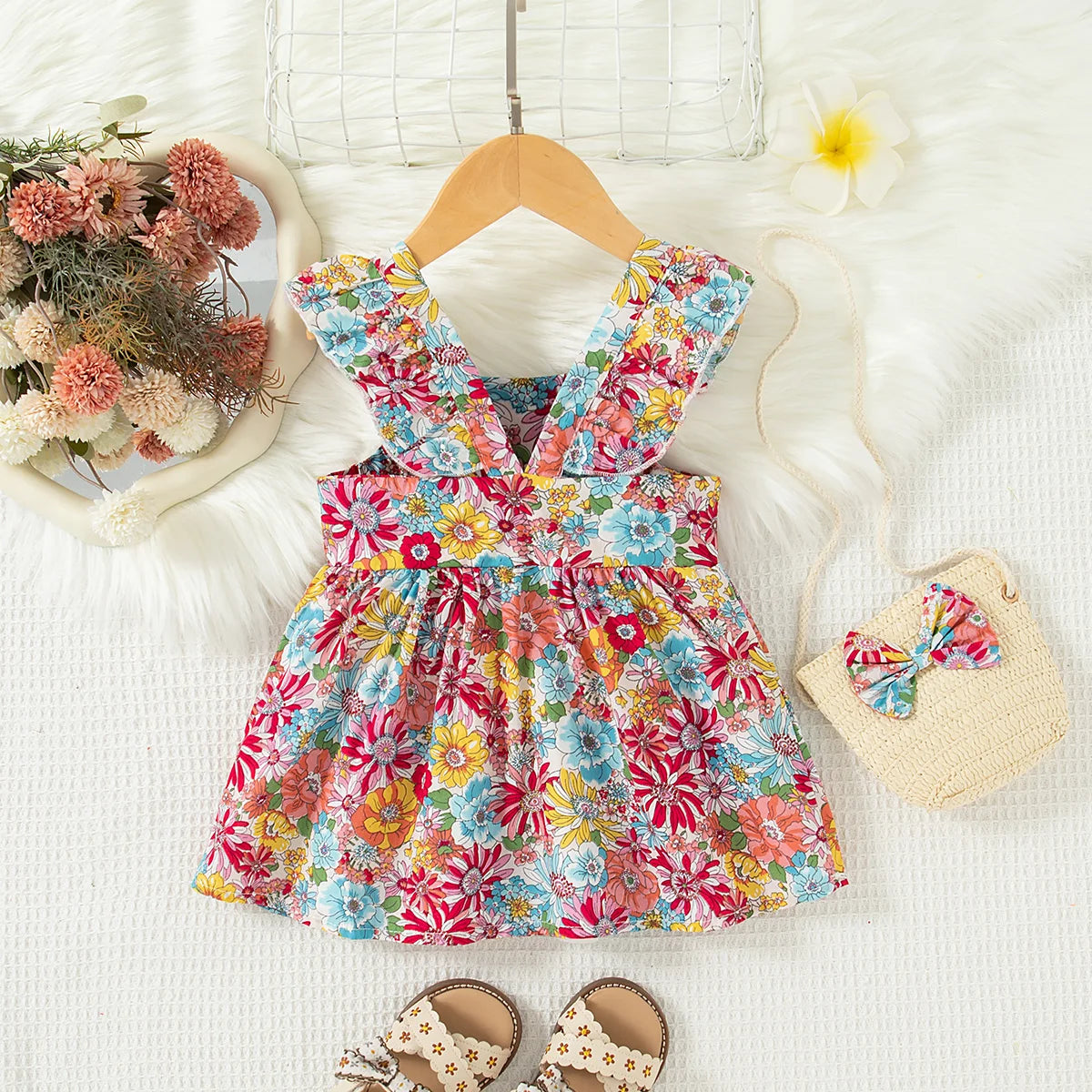 BloomBelle – Summer Ruffle Dress & Bag Set for Little Girls