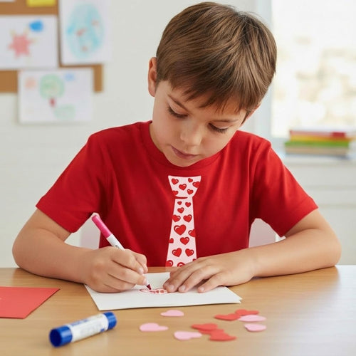 Boys Valentines Day Shirt Red Hearts Tie Toddler Infant Kids T-Shirt