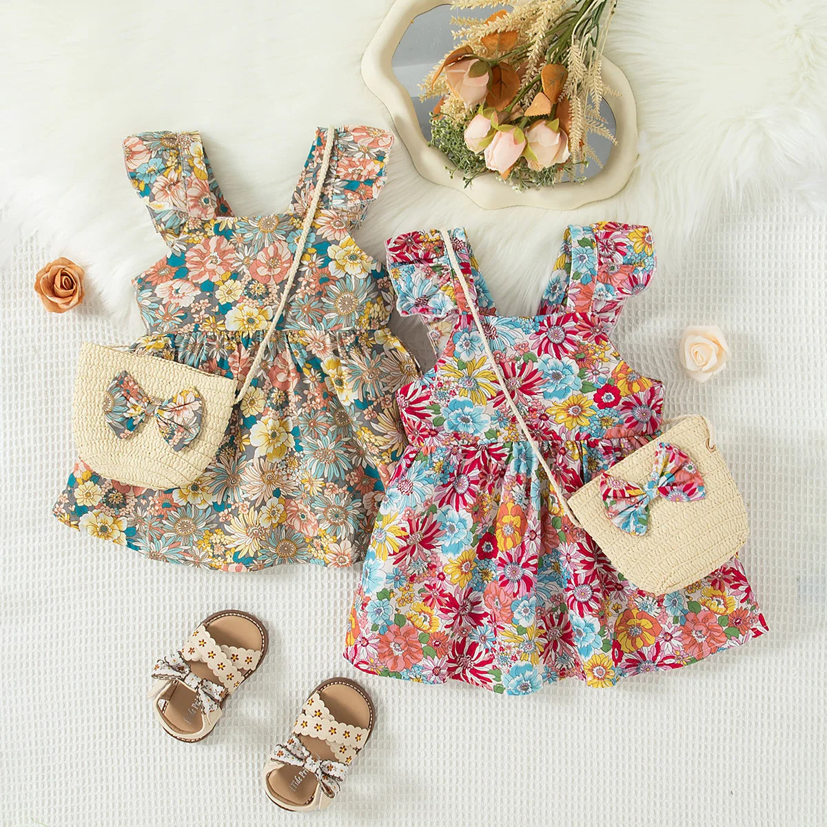 BloomBelle – Summer Ruffle Dress & Bag Set for Little Girls