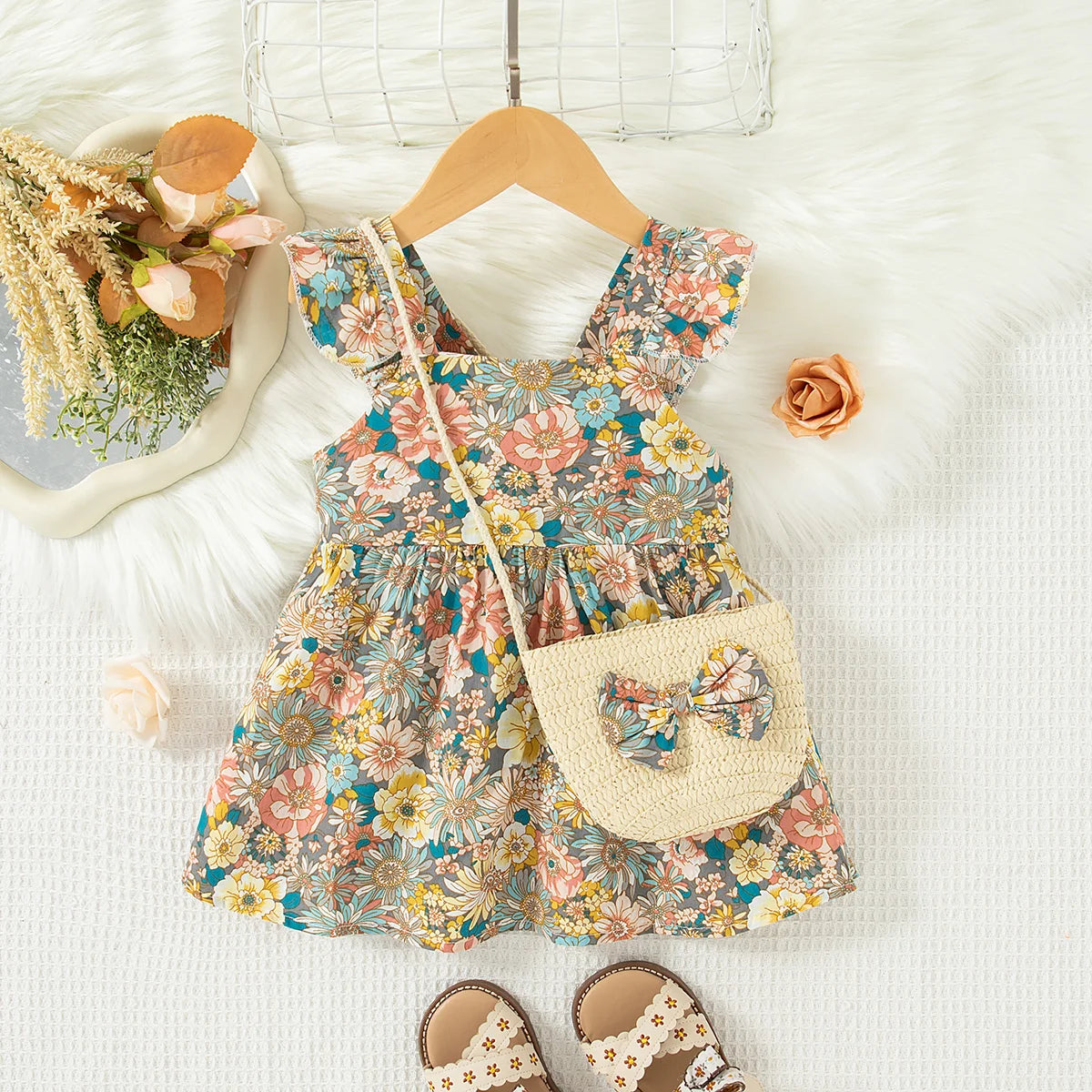 BloomBelle – Summer Ruffle Dress & Bag Set for Little Girls