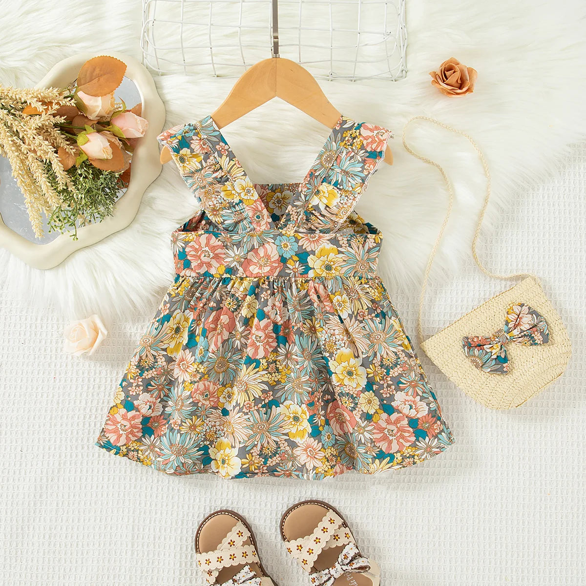 BloomBelle – Summer Ruffle Dress & Bag Set for Little Girls