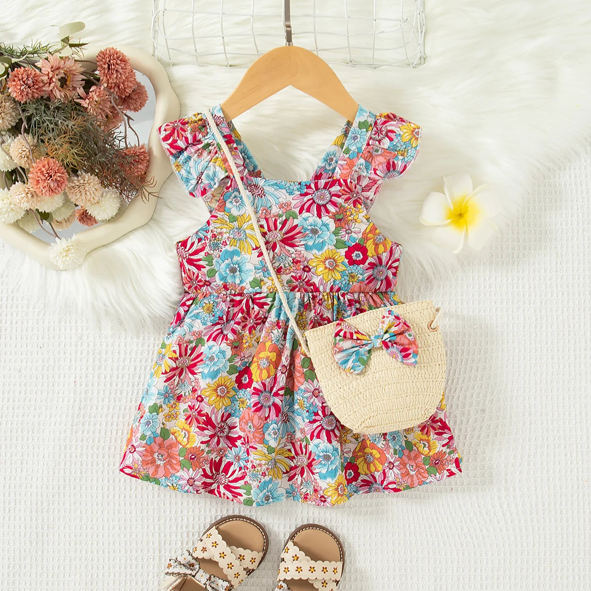 BloomBelle – Summer Ruffle Dress & Bag Set for Little Girls